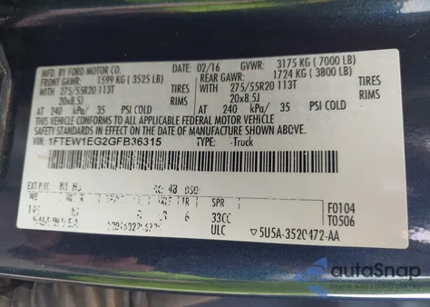 2016 Ford F-150 King Ranch from USA, damaged, VIN 1FTEW1EG2GFB36315